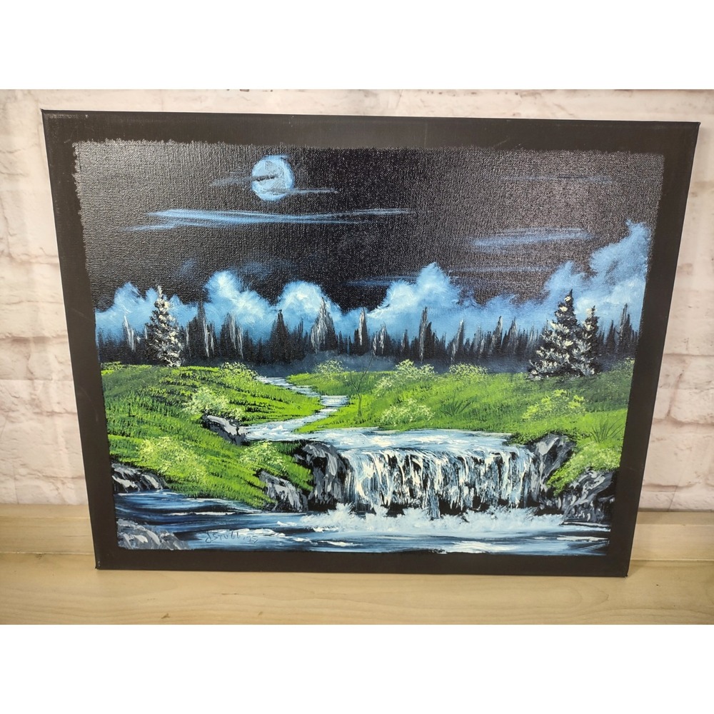 Acrylic Moonlight Forest Landscape Painting Canvas Signed Original 16x20 Oregon